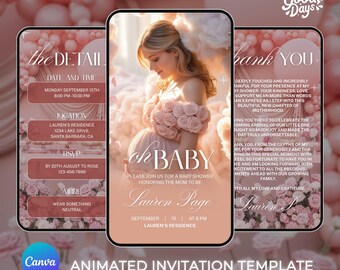 Invitation Baby Shower Digital, Baby Shower Animated, Baby Shower Canva Template, Editable Baby Shower Invitation, Oh Baby Digital Invite