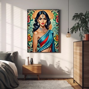 Indian Art, Wall Art, South Asian, Love, Prints, Asian, Desi, Hindu, Punjabi, Gujarati, Brown Girl,  Sari, popart
