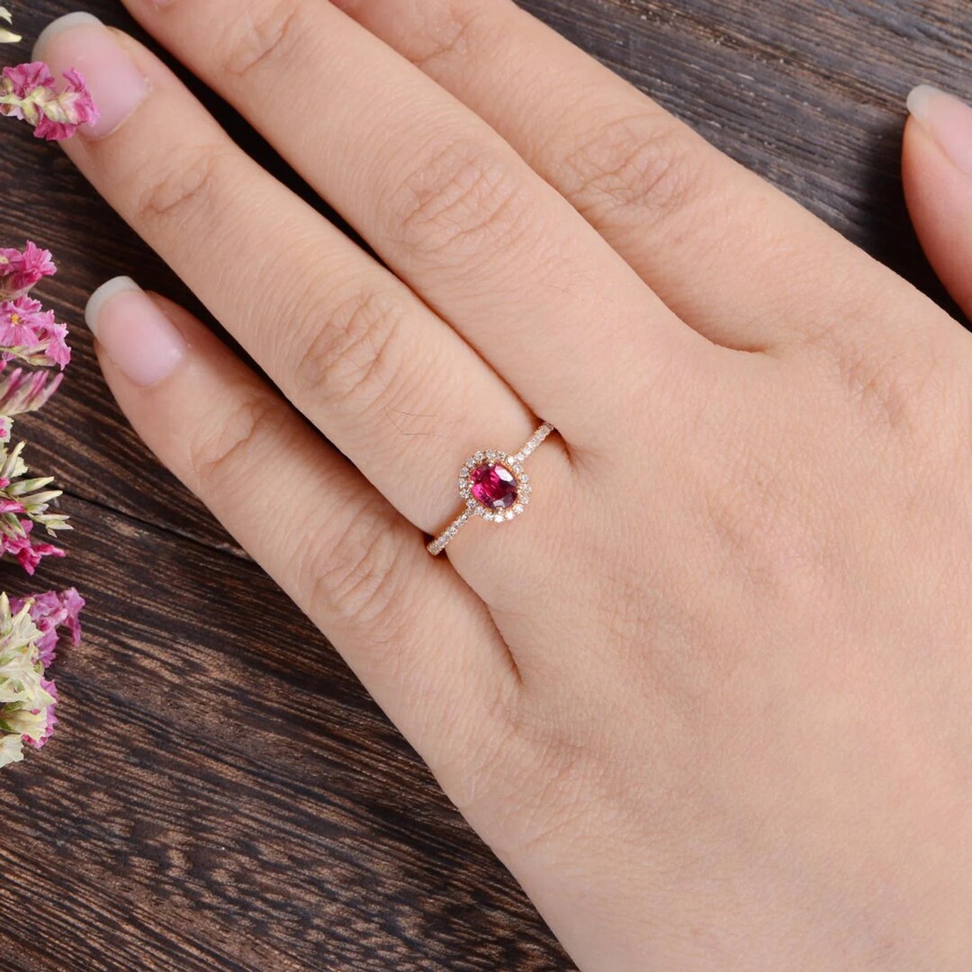 14k Solid Gold Blood Red Ruby Oval Cut Art Deco Vintage Design ...