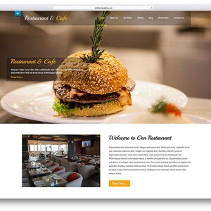 K&ouml;nnte beinhalten: Webdesign f&uuml;r ein Restaurant und Caf&eacute;, mit einem gro&szlig;en Burger mit Sesambr&ouml;tchen, Speck, Salat und Rosmarin. Die Website enth&auml;lt Bereiche f&uuml;r &Uuml;ber uns, Unsere Speisekarte, Galerie und Kontakt.