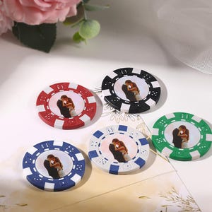 Juego de fichas de póker para boda personalizadas, fichas de póker con foto personalizada, recuerdo de compromiso, fichas para bebidas, noche de casino, regalo para fiesta temática de Las Vegas.