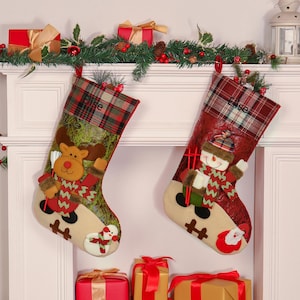2024 Family Embroidered Christmas Stocking- Custom 3D Christmas Stocking- Plaid Christmas Stocking- Name Long Stocking- Fireplace Decoration