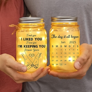 Personalized Couple Light Jar with Name & Calendar,&quot;I Met You I LIKED YOU&quot; Night Light,Couple Keepsake,Anniversary Decor, Xmas Gift