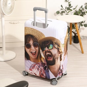 Custom Photo Luggage Cover, Luggage Cover with Stretch, Funny Face Travel Luggage Cover, Pet Photo Luggage Cover, Travel Gift,Christmas Gift