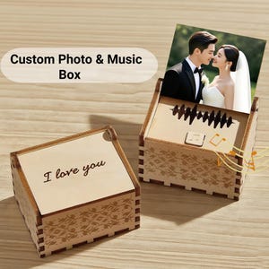 Personalized Wooden Music Box with Song & Picture,Engraved wooden Music Box,Gift Wedding Anniversary Gift,Couple Photo Keepsake Gifts