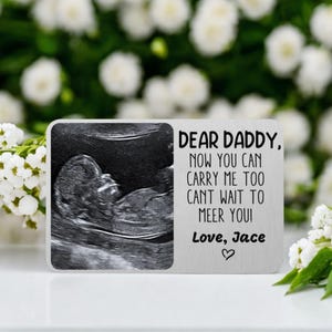 Regalo per neo-papà - Portafoglio in metallo personalizzato con foto ecografica, portafoto con inserto per neonato, regalo per neonato, regalo per la prima festa del papà per il marito