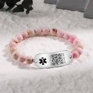 Personalized Medical Alert Bracelet - Beaded Medical ID Bracelet - Custom Emergency Medical Bracelet - Gifts for Allergies, Etc.