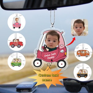 1～5歳の赤ちゃんの写真付き安全運転パパ、パーソナライズされたアクリル製車用ハンガー、新米パパへのギフト、夫への初めての父の日ギフト、お父さんへのギフト、新米パパへのギフト