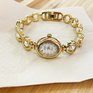 Vintage Gold Pearl Watch,Personalized Custom Name Womens Wrist Watch, Adjustable Exquisite Ladies Watch, Gift for Her,Wife,Mother's Day Gift