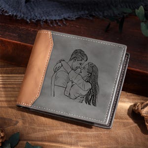 Gepersonaliseerde gegraveerde leren portemonnee voor heren, aangepaste fotoportemonnee, cadeaus voor man, vriend, vader, vaderdagcadeaus voor hem, gratis doos