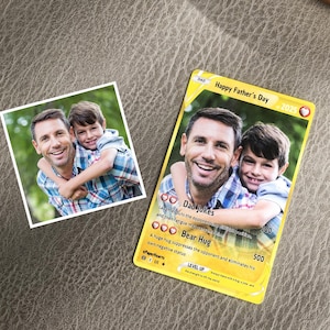 Tarjeta con foto personalizada para papá, regalo personalizado para papá gamer, regalo con foto animada personalizada, tarjeta de billetera con foto de metal, regalo para papá gamer de un niño.