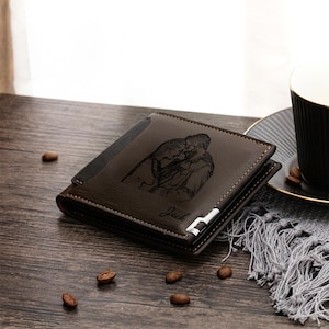 Customized Men's Wallet - Engraved Leather Wallet - Men's Wallet with Photo - Anniversary Gift for Husband, Boyfriend - Gift for Dad