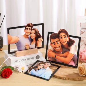 Personalized 3D Wooden Cartoon Portrait,Custom Cartoon Portrait Night Light,Pixar Photo Acrylic Frame,Gift for Couple,Gift for Family