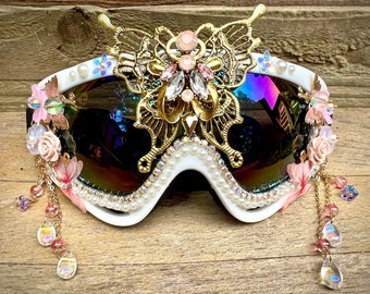 Gafas de sol con joyas en color rosa mariposa y blanco para mujer