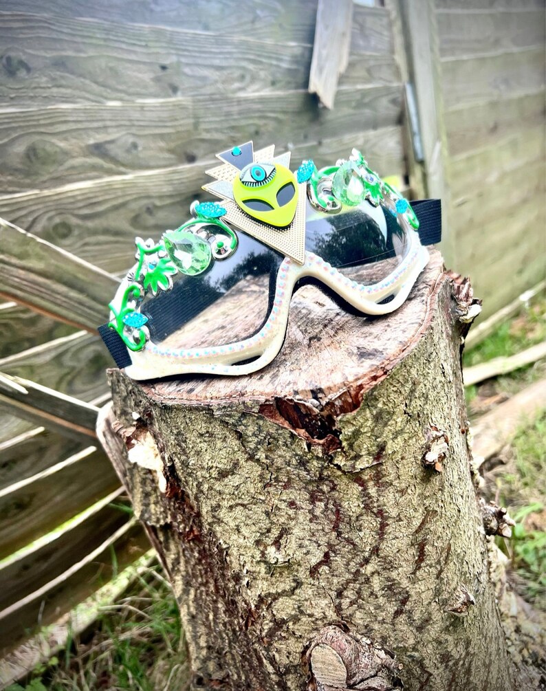 White and Lime Green Alien Space Goggles - Etsy