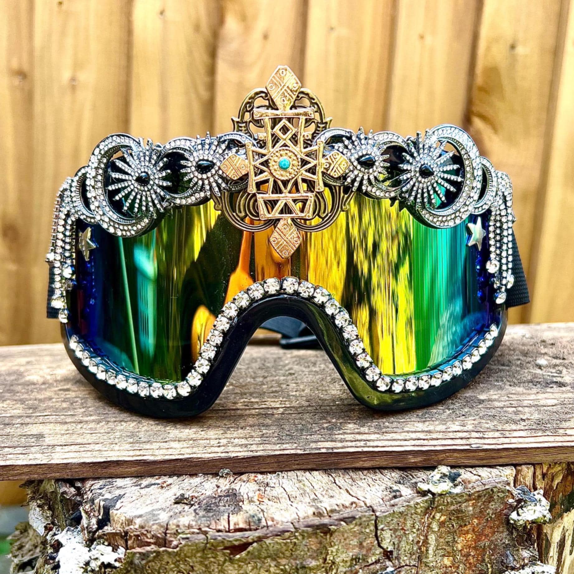 Funky Vintage Style Festival Goggles RAINBOW LENSES Jewels  display picture 1
