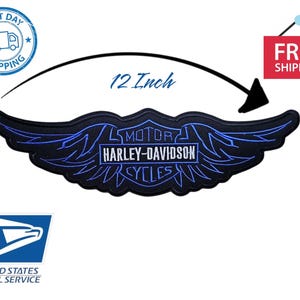Black Blue Vintage Harley Davidson 12" Wings Embroidery Patch Iron On Sew On Biker Motorcycle Jacket Large Logo Ship From USA