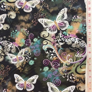 Butterflies Filigree Flutter Michael Miller Fabric - Butterfly, Tie Dye, Purple Swirls ( Yard or Half Yard )