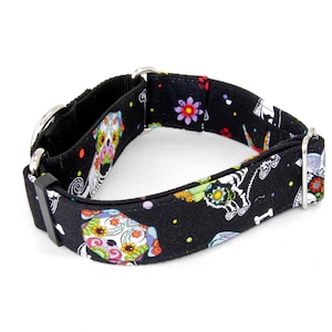 Day of the Dogs Sugar Skulls Dog Collar Martingale or Buckle 1.5 - 2 Inch Width
