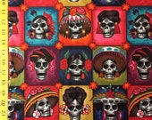 La Señoras Elegantes Dark Tea - Alexander Henry Fabric - Day of the Dead, Sugar Skulls, Skull ( Yard or Half Yard )