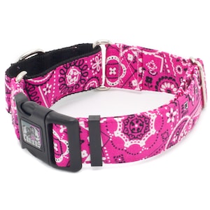 Pink Bandana Dog Collar Martingale & Buckle 3/4&quot;- 2&quot; Width