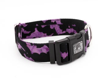 Purple Bats Dog Collar - Martingale or Buckle 1"- 2" Width Collars