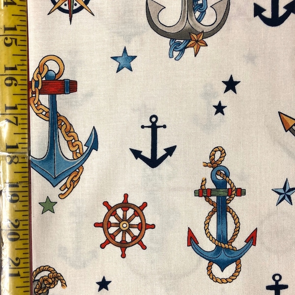 Anchored Alexander Henry Fabric 8835 Black Tea Nautical Anchors (Yard ou Half Yard)