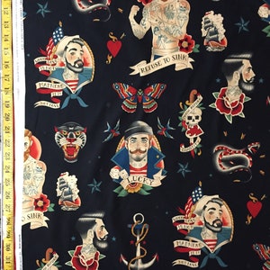 Anchors Away Black - Alexander Henry Fabric - Nautical, Sailor,  ( Yard or Half Yard )