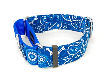 Collier de chien bandana bleu - Martingale ou boucle 5/8"- 2" colliers de largeur