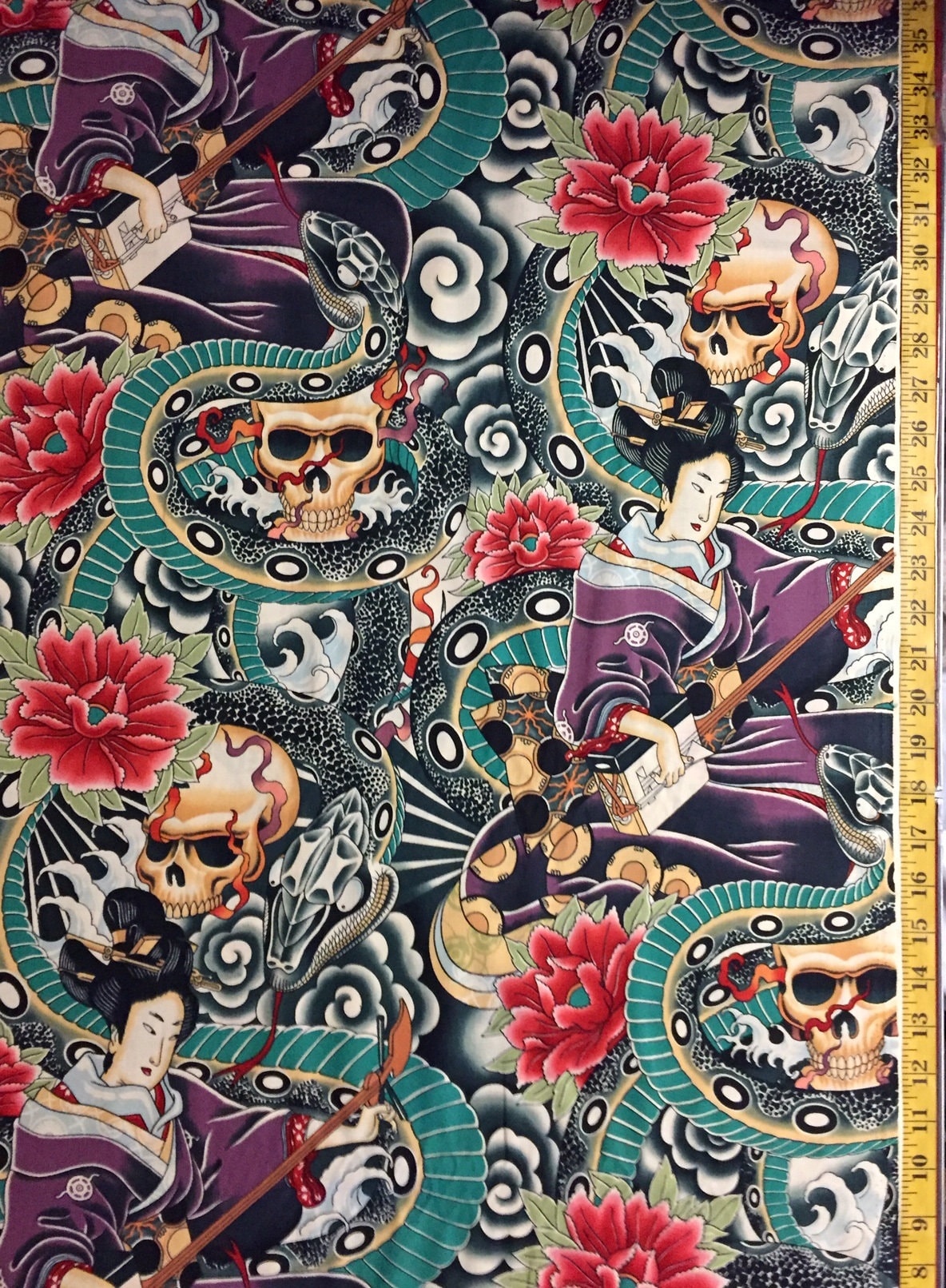 Zen Charmer - Alexander Henry Fabric - Japanese, Snake, Geisha