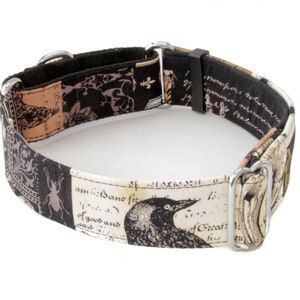 Poe Dog Collar - Martingale or Buckle - 1 - 2 Inch Width, Edgar Allen Poe