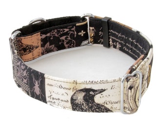 Poe Dog Collar - Martingale or Buckle - 1 - 2 Inch Width, Edgar Allen Poe