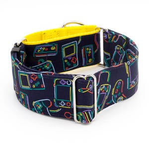 Retro Video Games Dog Collar Martingale, Buckle 1&quot;- 2&quot; Width Collars