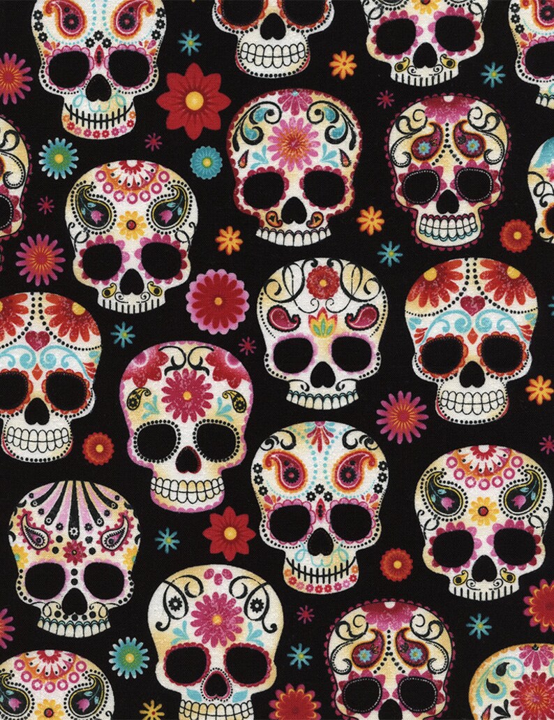 Sugar Skulls - Timeless Treasures Fabric - Day of the Dead, ( Yard or ...