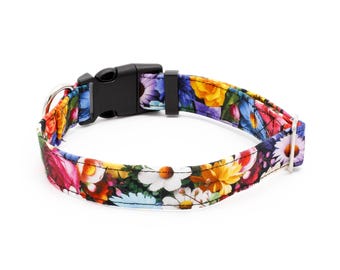 Day of the Dead Flowers Dog Collar - Martingale or Buckle - 3/4"- 2" Widths