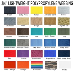3/4 Inch Width Polypropylene Webbing Light Weight - Various Colors -  3/4&quot; Light Weight poly Strap, Strapping