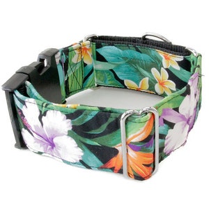 Hawaiian Flowers Dog Collar - Martingale or Buckle 3/4" - 2"  inch width