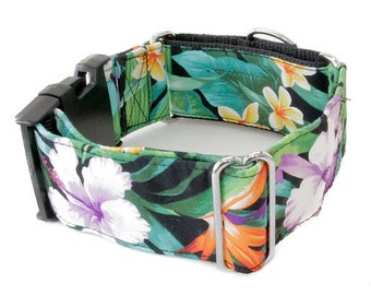 Hawaiian Flowers Dog Collar - Martingale or Buckle 3/4" - 2"  inch width