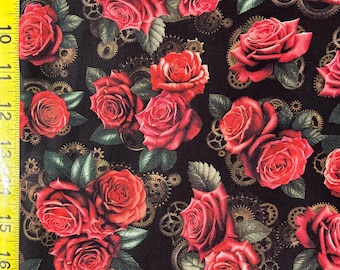 Roses and gears - Timeless Treasures  - fleur cd4228 ( Yard or Half Yard )