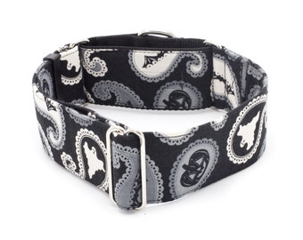 Paisley Skull Dog Collar - Boucle ou Martingale - 3/4"-2" largeurs