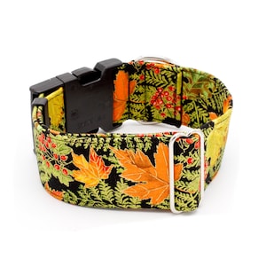 Autumn Leaves Dog Collar 5/8&quot; - 2&quot; Widths  - Buckle or Martingale