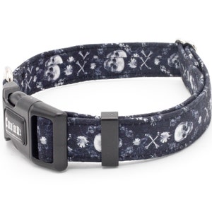 Gothic Skull Dog Collar - Martingale or Buckle -3/4&quot; - 2&quot; Widths Halloween skulls spooky