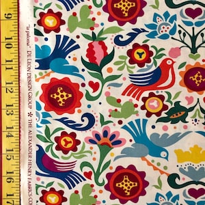 La Paloma Tea - Alexander Henry Fabric - Flowers, Dove, Bird ( Yard or Half Yard )