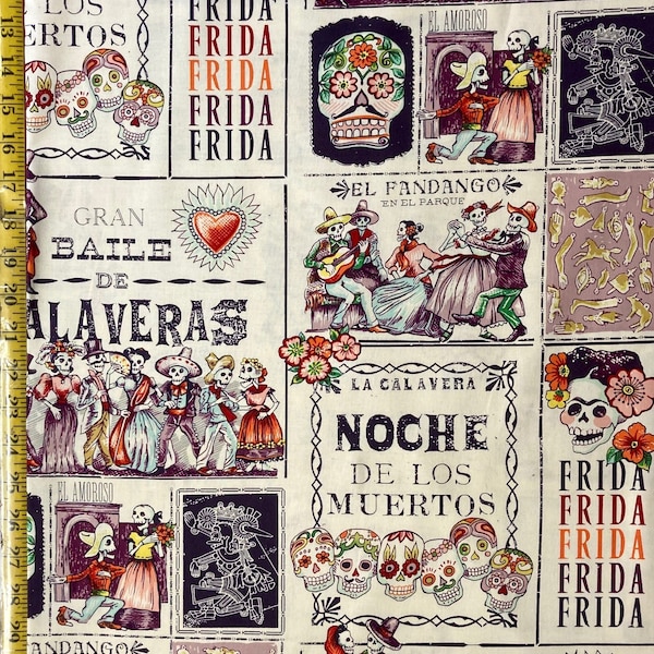 Baile de Calaveras -  Alexander Henry Fabric - Frida, Day of the Dead, Sugar Skulls, Marine & Eggplant ( Yard or Half Yard )