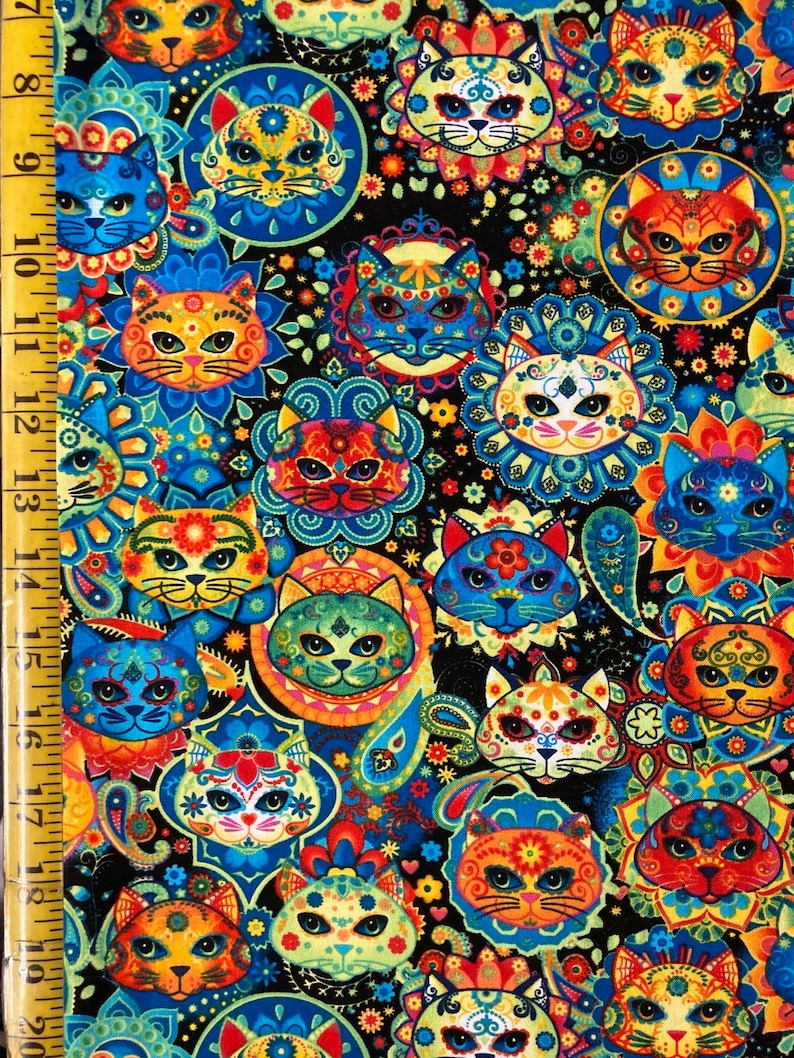 Cat Sugar Skulls Timeless Treasures Fabric Candy Skull Etsy
