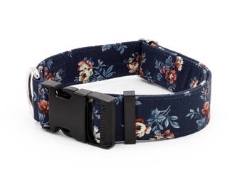 Floral Cream Dog Collar 3/4" - 2" Width Martingale or Buckle Flowers