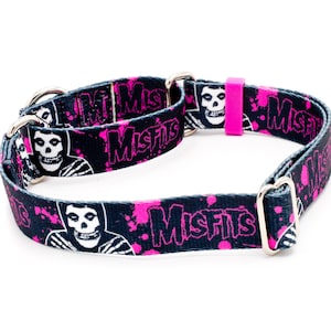 Misfits Splatter Pink Dog Collar Martingale & Buckle 5/8"- 1.5" Width Collars