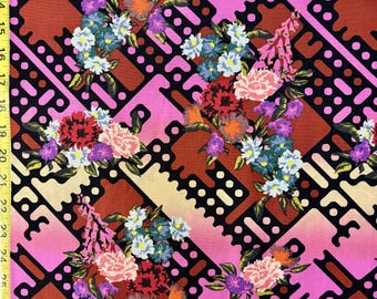 Digital Flowers - Alexander Henry Fabric - pink yellow black ( Yard or Half Yard )