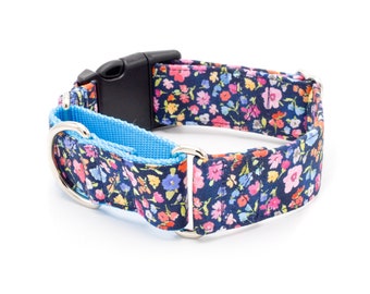 Vintage Flowers  Dog Collar - Martingale or Buckle - 1/2"- 2" Width Collars