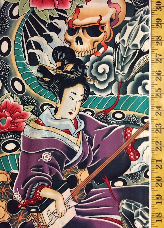 Zen Charmer - Alexander Henry Fabric - Japanese, Snake, Geisha